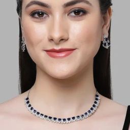Karatcart Silver-Plated Heart Shape Blue Cubic Zirconia Necklace Set for Women-12