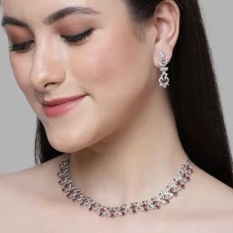 Karatcart Red Cubic Zirconia Studded Silver-Plated Necklace Set for Women-image-84