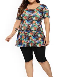 Aarika Plus Size Abstract Printed Swim Suit With Cap image 2
