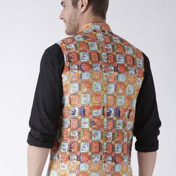 Hangup Men Multicoloured Woven Printed Nehru Jacket image 2