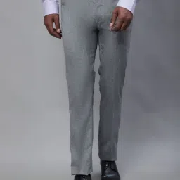 Cantabil Grey Regular Fit Checks Trousers-image-95