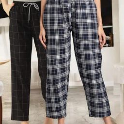Kryptic Navy Blue & Black Cotton Relaxed Fit Printed Lounge Pants - Pack of 2-image-111
