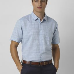 Van Heusen Men Spread Collar Horizontal Striped Linen Formal Shirt-image-49