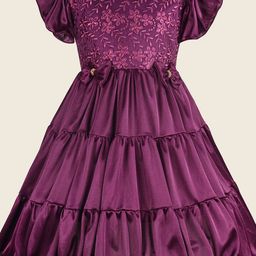 Wish Karo Embroidered Gathered or Pleated Flared Sleeve Knee Length Fit & Flare Dress-image-74