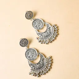 VIRAASI Silver-Plated Beaded Contemporary Shaped Chandbalis-26