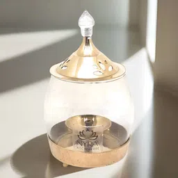 Nyra Kitchenware Brass Traditional Diya Stand With Clear Fiberglass Cover-image-83