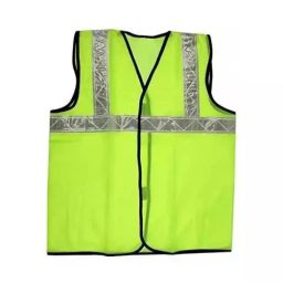 Payuh Regular V-Neck Hook & Loop Closer PVC 50 mm (2 inch) Reflective Polyester Net Safety Jacket Green Free Size (Pack of 10)-image-4