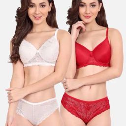 FIMS: Fashion is my Style White & Red Lace Work Lingerie Set - Pack Of 2-22