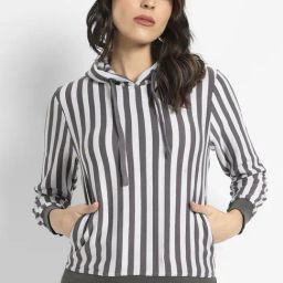 Campus Sutra Grey & White Cotton Striped Sweatshirt-image-22