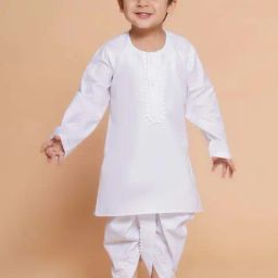 AJ Dezines Kids White Cotton Embroidered Full Sleeves Kurta Set-picture-43
