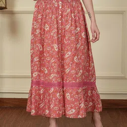 DEBONATELLA Floral Printed Front Slit Flared Maxi Skirt-picture-47