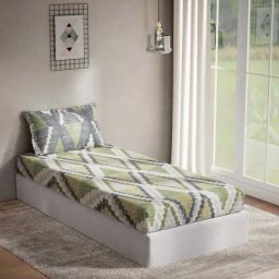 DDecor Plaza Geometric Green Cotton 144 TC Single Bedsheet With 1 Pillow Cover-picture-6