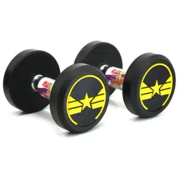 RUBX Rubber Coated Professional Round Dumbbells (Star) (Yellow, 15 KG Pair)-image-39