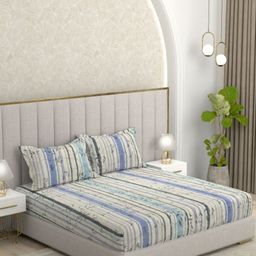 Pure Decor Blue & White Cotton Floral King Bedsheet with 2 Pillow Covers 2.74 m x 2.74 m-picture-1