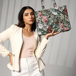 ENSAC Floral Printed Structured Tote Bag-0