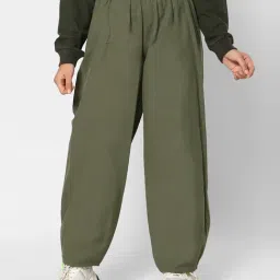 TeenTrums Girls Olive Solid Trousers-image-60
