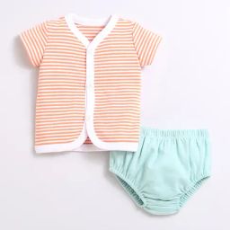 Nino Bambino Kids Orange & Mint Green Striped Jhabla with Bloomers-image-31