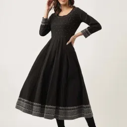 Divena Black Cotton Embellished Anarkali Kurta-image-4