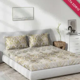 DDecor Ethnic Yellow 136 TC Cotton Queen Bedsheet with 2 Pillow covers-image-34