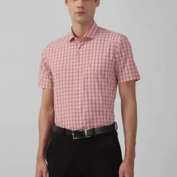 Peter England Pink Slim Fit Checks Shirt-picture-2