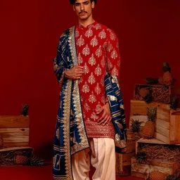 KALPRAAG Pravar Ethinc Motifs Embroidered Mandarin Collar Kurta with Patiala & Dupatta-image-71