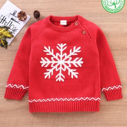 Babyhug 100% Organic Cotton Full Sleeves Intarsia Pullover - Red-picture-15