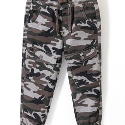 Babyhug Cotton Full Length Stretchable Trouser Camo Print- Grey & Green-image-98