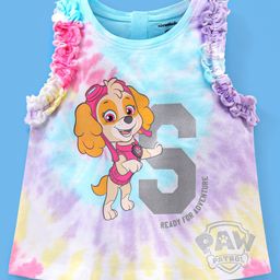 Babyhug 100% Cotton Sleeveless Tee Tie Dye Paw Patrol Skye Graphics With Glitter & Frill Detailing - Blue-image-16