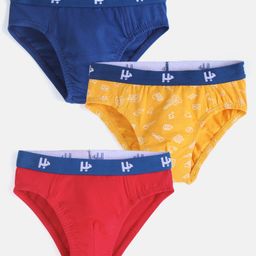 Honeyhap Premium Cotton Super Soft Stretchable Briefs With Silvadur Finish Guitar Print Pack Of 3 - Navy Peony  Old Gold & High Risk Red-6