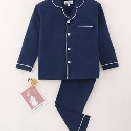 Nite Flite  Full Sleeves Solid Shirt With Pajama Set  - Picasso Blue-image-128