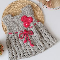 Woonie Cap Sleeves   Flower Applique Detailed  & Drawstring Crochet Dress - Grey-picture-5