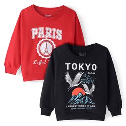 Honeyhap Premium 100% Cotton Knit Bio Finish Sweatshirts With Text & Birds Print Pack of 2 - Red & Black-image-81