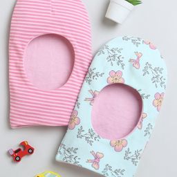 BUMZEE Interlock Pack Of 2 Striped & Floral Printed Monkey Caps - Green & Pink-picture-13