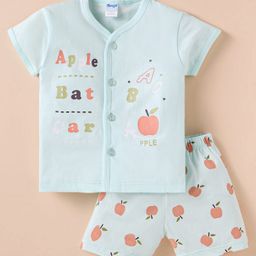 Tango Single Jersey Knit Half Sleeves Shorts Night Suit with Fruit Print - Aqua Blue-image-86