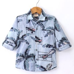 Rikidoos Full Sleeves Palm Trees Printed Shirt - Light Blue-image-12