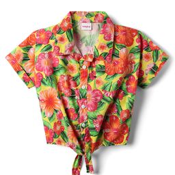 Babyhug Poplin Woven Half Sleeves Collared Knotted Top with Floral Print - Yellow-image-12
