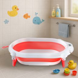 Babyhug Foldable Baby Bath Tub with Drain Plug - Pink-12