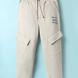 Pine Kids Cotton Knit Full Length Solid Lounge Pant -Ecru Melange-image-2