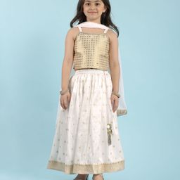 Babyhug Woven Sleeveless Choli Lehenga Set with Dupatta with Brocade Embroidery & Lace Detailing- Offwhite-image-83