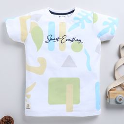 Biskid Cotton Lycra Half Sleeves Smart Everything Text Printed Tee - White & Green-image-88