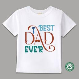 BLUSHES 100% Cotton Fathers Day Theme Half Sleeves Best Dad Ever Text Printed Tee - White-image-100