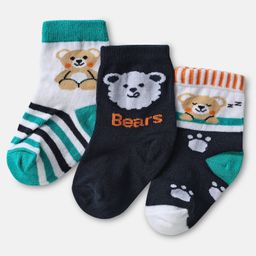 Cute Walk by Babyhug Knit Ankle Length Antibacterial Socks with Bear & Stripe Design Pack Of 3 - Navy Blue & Green-image-30
