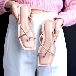 Shoetopia Stones Embellished Slip On Sandals - Rose Gold-picture-15