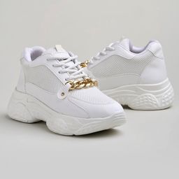 Shoetopia Chain Applique Detailed Sneakers - White-image-59