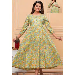 NEVISHA STYLE Cotton Woven Three Fourth Sleeves Floral Printed Maternity Kurta With Nursing Access - Multi Colour-picture-22