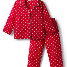 Babyhug Cotton Woven Full Sleeves Co-ords Night Suit With Polka Dot Print - Maroon-picture-3