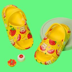 Yellow Bee Cat & Strawberries Printed Slingback Clogs - Yellow-picture-17