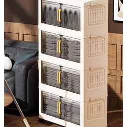 House of Quirk 5 Layer Foldable Storage Box with Lid & 5 Clear Window Stackable Collapsible Large Capacity Organizer for Clothes Toys Durable & Space Saving- White image 2