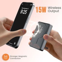 Portronics Chyro 10000mAh Magnetic Wireless Fast Charging Powerbank with MagSafe Mobile Stand,in-Built Type C Cable,20W Max Output for iPhone 12 & Above, Android & Other Qi Enabled Devices(Black) image 2