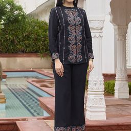 AUTUMN LANE Embroidered Mandarian Collar Tunic With Trousers Co-Ords Set-image-57